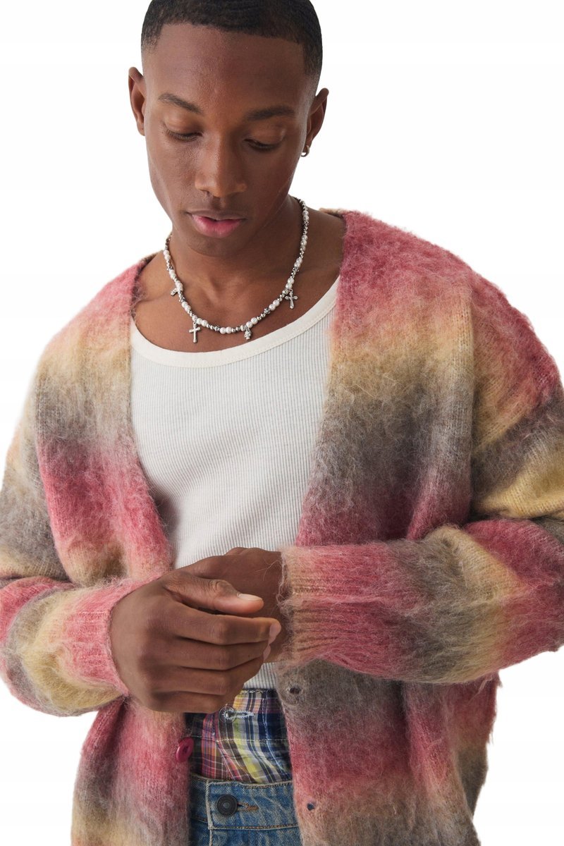 BOOHOOMAN SWETER MĘSKI KARDIGAN NA GUZIKI MELANŻ S Z3A