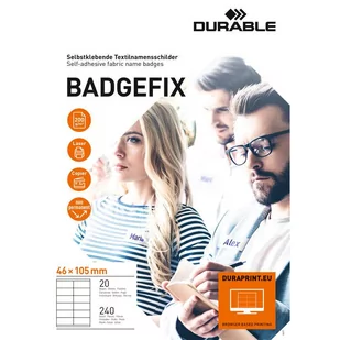 Identyfikator DURABLE 46x105mm samoprzylepny do ubrań biały 836302 240szt. - Identyfikatory - miniaturka - grafika 1