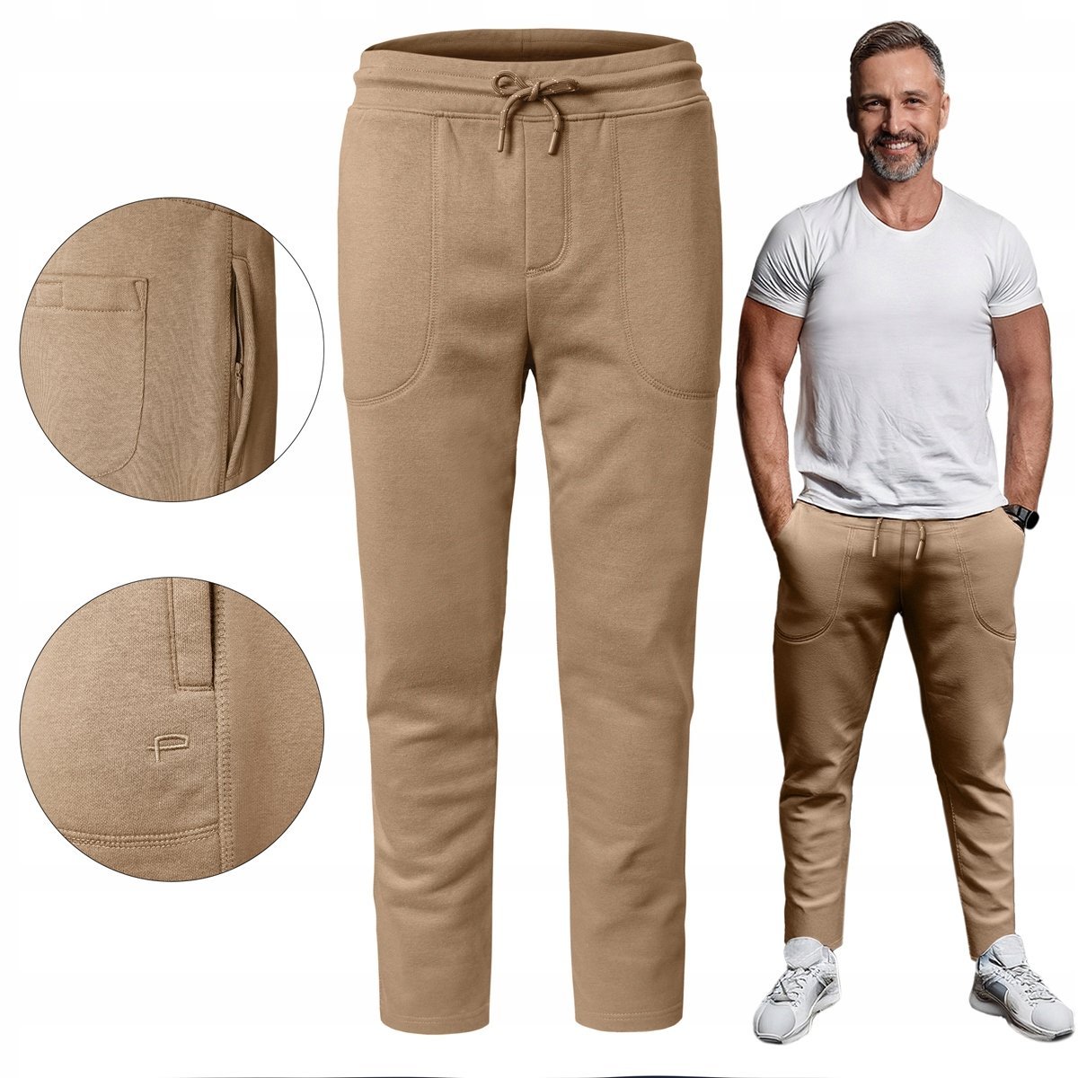 SPODNIE DRESOWE Męskie Długie Sportowe Ocieplane BEŻOWE 3XL Pako Jeans