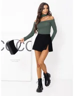 Bluzki damskie - Bluzka hiszpanka z wiskozy z chokerem RELAVIA - khaki - miniaturka - grafika 1