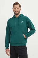 Bluzy męskie - New Balance bluza męska kolor zielony z kapturem z aplikacją MT41508NWG - miniaturka - grafika 1