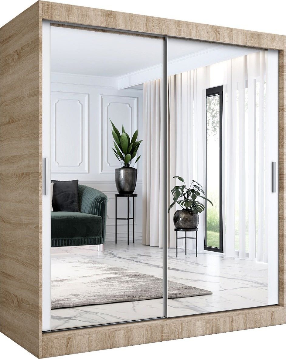 MKPOL Szafa przesuwna MODUO COMFORT 180 dąb sonoma/biała mat z dwoma lustrami