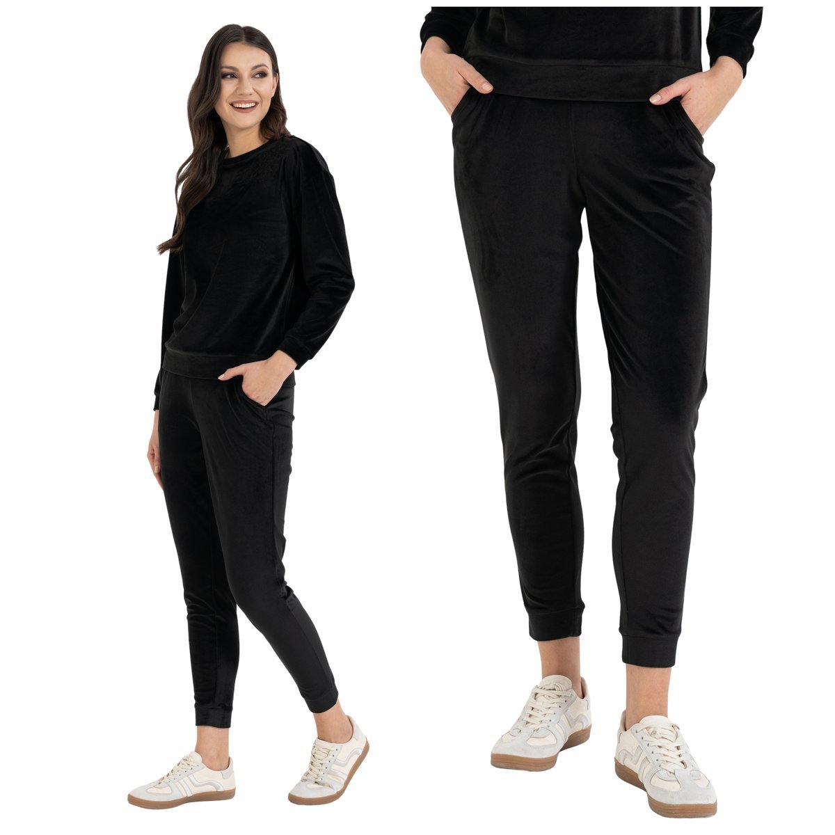 WELUROWE SPODNIE DAMSKIE DRESOWE RURKI WYSOKI STAN WYGODNE MORAJ L