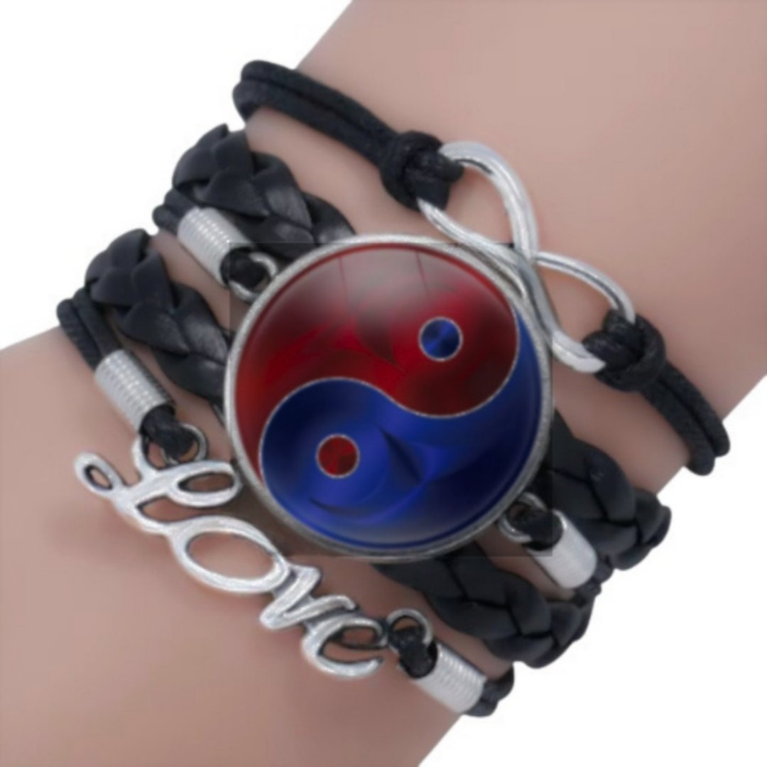 Czarna bransoletka Yin Yang czerwono-niebieska Love pleciona regulowana
