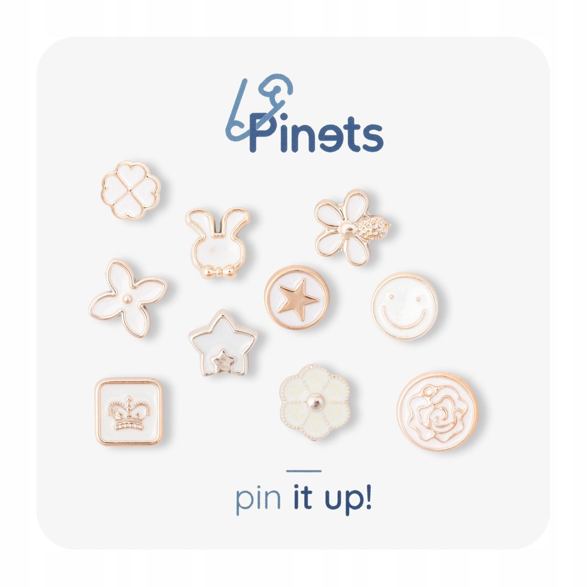 Zestaw biało złotych przypinek Pinets eleganckie piny emaliowane do ubrań