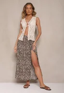 Spódnice - Brązowa Rozkloszowana Spódnica z Wiskozy ze Wsuwanymi Kieszeniami Koselle - miniaturka - grafika 1