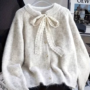 TEMU Elegancki damski kardigan sznurowany - Gruby, miękki sweter z zapięciem na wiązanie z przodu, szykowna odzież wierzchnia od biura na imprezę na - Swetry damskie - miniaturka - grafika 1