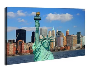 Nowy Jork - Statua Wolności Manhattan Skyline - obraz na płótnie Wymiar do wyboru: 50x40 cm - Obrazy i zdjęcia na płótnie - miniaturka - grafika 1