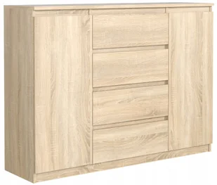 Duża Komoda 4 Szuflady 2 Drzwi 120cm Dąb Sonoma Pojemna Szafka Do Salonu - Komody - miniaturka - grafika 1