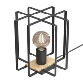 Lampy stojące - Lampa stołowa industrialna czarna z drewnianą podstawą  Kortez 1xE27 15W Luminex - miniaturka - grafika 1