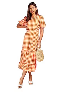 Sukienki - Little Mistress Damska pomarańczowa sukienka w kratkę Midaxi Casual, pomarańczowy, 44 - grafika 1