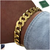 Bransolety męskie - BRANSOLETKA ZŁOTA MĘSKA 925/585 SREBRO 22cm/11,5mm GRUBA SZEROKA + DARMOWE DODATKI - miniaturka - grafika 1