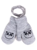 Rękawiczki dla dzieci - Rękawiczki Chłopięce Jednopalczaste Ze Sznurkiem Szare Z Pandą 10 Cm - miniaturka - grafika 1