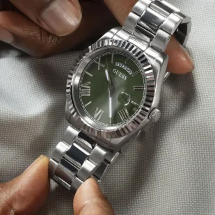 Zegarek Guess Connoisseur zegarek srebrny z zieloną tarczą GW0265G10 - Zegarki męskie - miniaturka - grafika 1