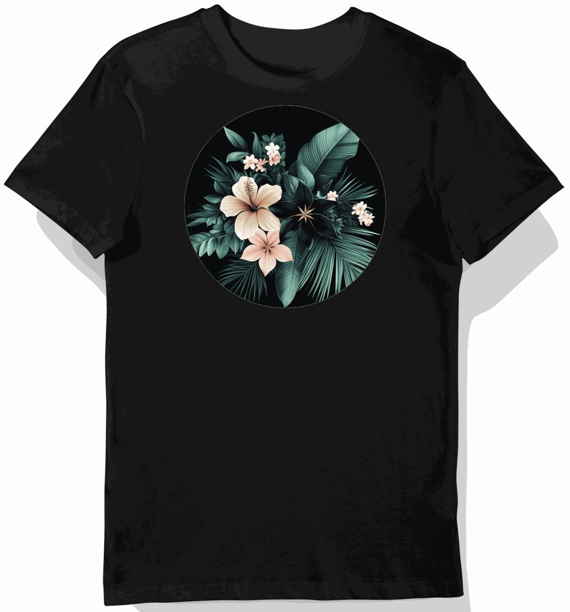 Koszulka męska czarna z motywem egzotycznych kwiatów tropikalnych L