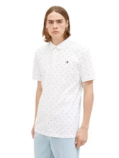 Koszulki męskie - TOM TAILOR Denimowa męska koszulka polo z nadrukiem na całej powierzchni wykonana z bawełny, 32483-biały wielokolorowy mini nadruk, XL - grafika 1
