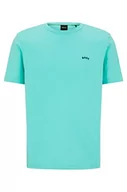 Koszulki męskie - BOSS Męski t-shirt z bawełny organicznej z łukowatym logo, Open Green340., S - miniaturka - grafika 1