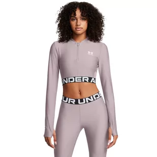 Damski longsleeve treningowy Under Armour Heatgear Rib 1/4 Zip Ls - beżowy - UNDER ARMOUR - Koszulki sportowe damskie - miniaturka - grafika 1