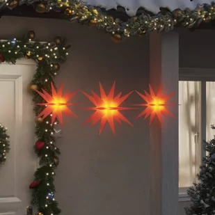 vidaXL Gwiazdy morawskie z LED, 3 szt., składane, czerwone - Oświetlenie świąteczne - miniaturka - grafika 1