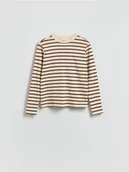 Bluzki damskie - Reserved - Longsleeve z merceryzowanej bawełny - brązowy - miniaturka - grafika 1