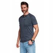 Koszulki męskie - Męski t-shirt z efektem sprania i guzikami - granatowy V2 OM-TSWT-0150 L - miniaturka - grafika 1