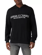 Bluzy męskie - Armani Exchange Męska bluza z kapturem z bawełny, swobodny krój, czarny, XL - miniaturka - grafika 1