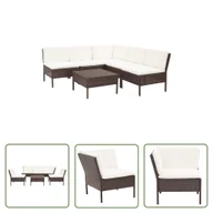 Meble ogrodowe - The Living Store 6-cz. zestaw wypoczynkowy do ogrodu - poduszki - rattan PE - brąz - Sofa Ogrodowa I Stół - miniaturka - grafika 1