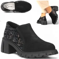 Półbuty damskie - Półbuty SKÓRZANE 38 na obcasie Mokasyny FILIPPO wygodne modne czarne - miniaturka - grafika 1