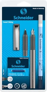 Schneider 74866 Ceod Shiny zestaw do pisania z piórem, długopisem kulkowym, killer atramentu (prawo- i leworęczny, pióro M, w zestawie wkłady atramentowe królewski błękit) grafitowy - Długopisy - miniaturka - grafika 1