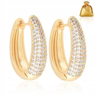 Kolczyki - ZŁOTE POZŁACANE KOLCZYKI DAMSKIE ZE STALI CHIRURGICZNEJ Z CYRKONIAMI 18K - miniaturka - grafika 1