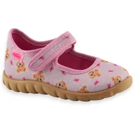 Buty dla dziewczynek - Balerinki dziewczęce z misiem kapcie do żłobka Befado 460P018 Flexi Różowe - miniaturka - grafika 1