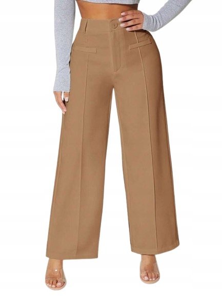 SHEIN ZWIEWNE ELEGANCKIE SPODNIE PALAZZO W KOLORZE BEŻOWYM 38 1KA