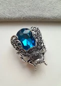 Broszki - CIEKAWA DUŻA SREBRNA BROSZKA INSEKT CHRABĄSZCZ ŻUK NIEBIESKI CYRKONIA - miniaturka - grafika 1