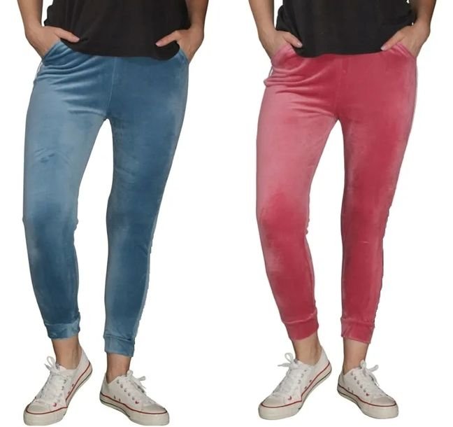 Spodnie Damskie Welurowe Cienkie Nogawka Na Ściągaczu Rozmiar L