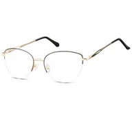 Okulary korekcyjne, oprawki, szkła - Damskie okulary żyłkowe zerówki oprawki korekcyjne kocie oczy Flex 898 czarno-złote - miniaturka - grafika 1