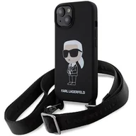 Etui i futerały do telefonów - Karl Lagerfeld KLHCP15SSCBSKNK iPhone 15 6.1" hardcase czarny/black Crossbody Silicone Ikonik - miniaturka - grafika 1