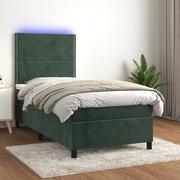Łóżka - Łóżko kontynentalne z materacem i LED zielony aksamit 100x200cm Lumarko! - miniaturka - grafika 1