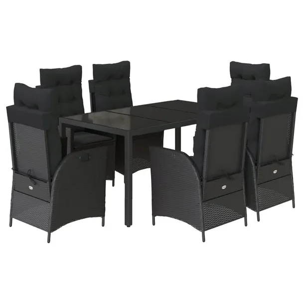 Zestaw mebli ogrodowych z rattanu PE, stół 150x90x75 cm, krzesła, czarny