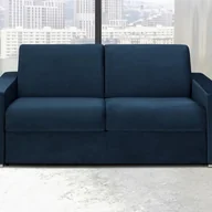 Sofy i kanapy - Kanapa 3-osobowa z ekspresowym mechanizmem rozkładania z weluru CALITO - Granatowy - Wymiary miejsca do spania: 140 cm - Materac 14 cm z pamięcią kszt - miniaturka - grafika 1