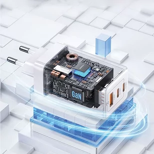 USAMS Ład. siec. 2xUSB-C+1xUSB 65W (only head) GaN PD3.0 +QC3.0 Fast Charging niebieski/gradient blue Sandru Series CC180TC04 (US-CC180) - Ładowarki do telefonów - miniaturka - grafika 2