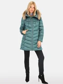 Kurtki damskie - Kurtka damska zimowa z futerkiem w stylu casual M Szmaragdowy - miniaturka - grafika 1
