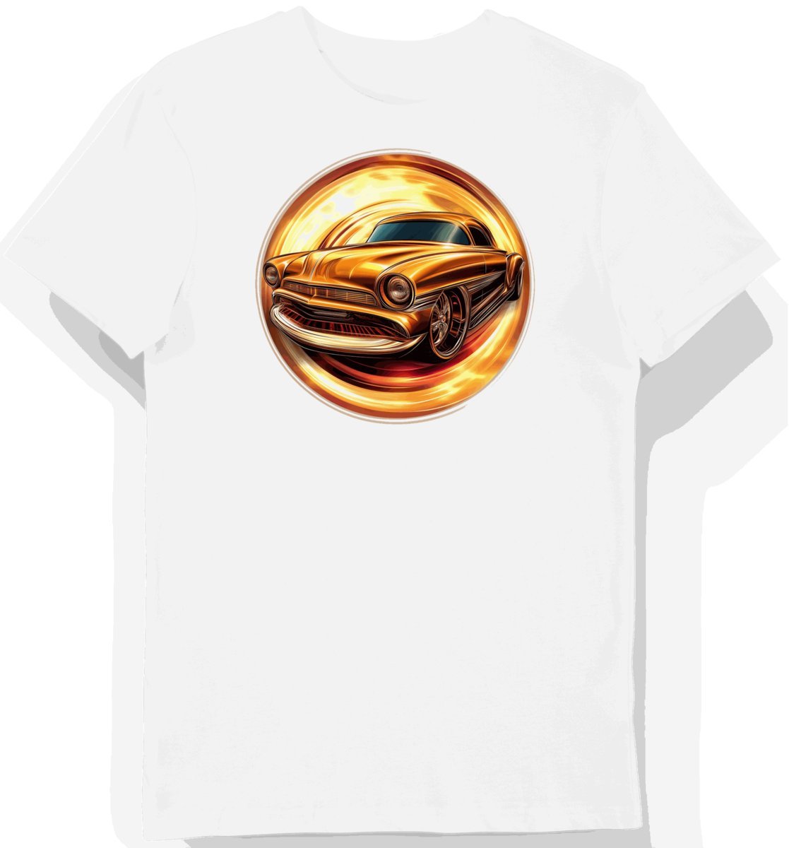 Koszulka męska biała z dynamicznym designem klasycznego hot roda S