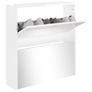 Lumarko Szafka na buty, lustro i 2 szuflady, biały połysk, 63x17x67 cm - Szafki na buty - miniaturka - grafika 4
