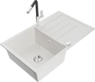 Zlewozmywaki z baterią - Mexen Bruno zlewozmywak granitowy 1-komorowy z ociekaczem i baterią kuchenną Flora, biały - 6513-20-670401-07 - miniaturka - grafika 1