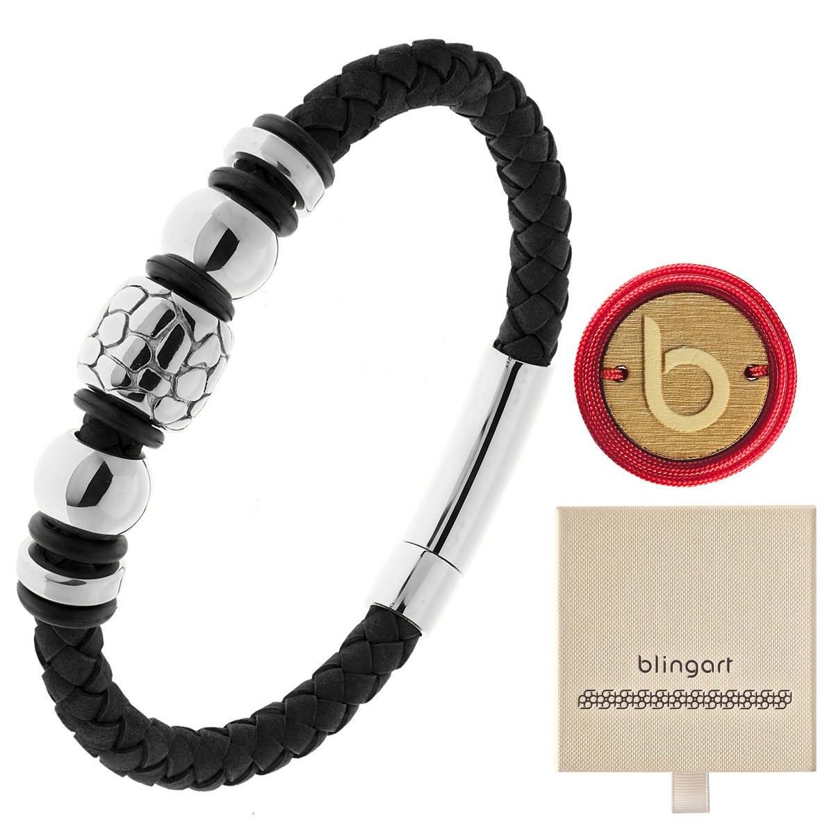 Bransoletka męska SKÓRZANA pleciona ZATRZASKOWA ST