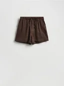 Spodenki damskie - Reserved - Lniane szorty - ciemnobrązowy - miniaturka - grafika 1