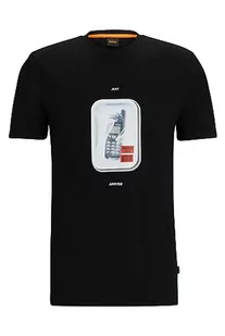 BOSS TeFragile męski T-shirt z bawełnianego dżerseju z dziełem nowego sezonu, czarny (Black1), S - Koszulki męskie - miniaturka - grafika 1