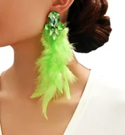 Kolczyki - Kolczyki pióra wieczorowe eleganckie z cyrkoniami szykowne ZIELONE złote - miniaturka - grafika 1