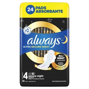 Podpaski ALWAYS Ultra Secure Night Rozmiar 4 (24 sztuki) - Woda - miniaturka - grafika 1