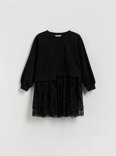 Reserved - Dresowa sukienka z ozdobnym tiulem - czarny - Sukienki i spódniczki dla dziewczynek - miniaturka - grafika 1